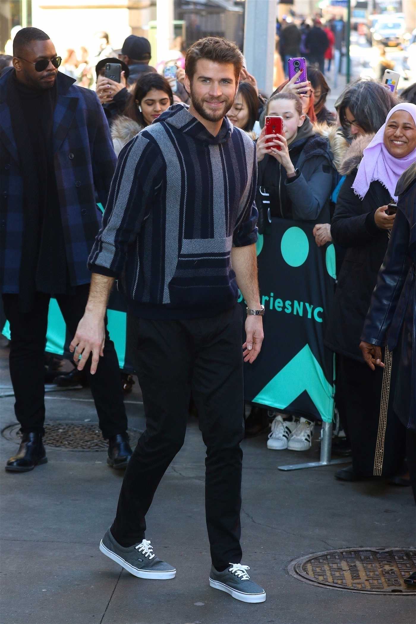 Liam Hemsworth Arrives at AOL Build Series Studios in New York 02/12/2019
