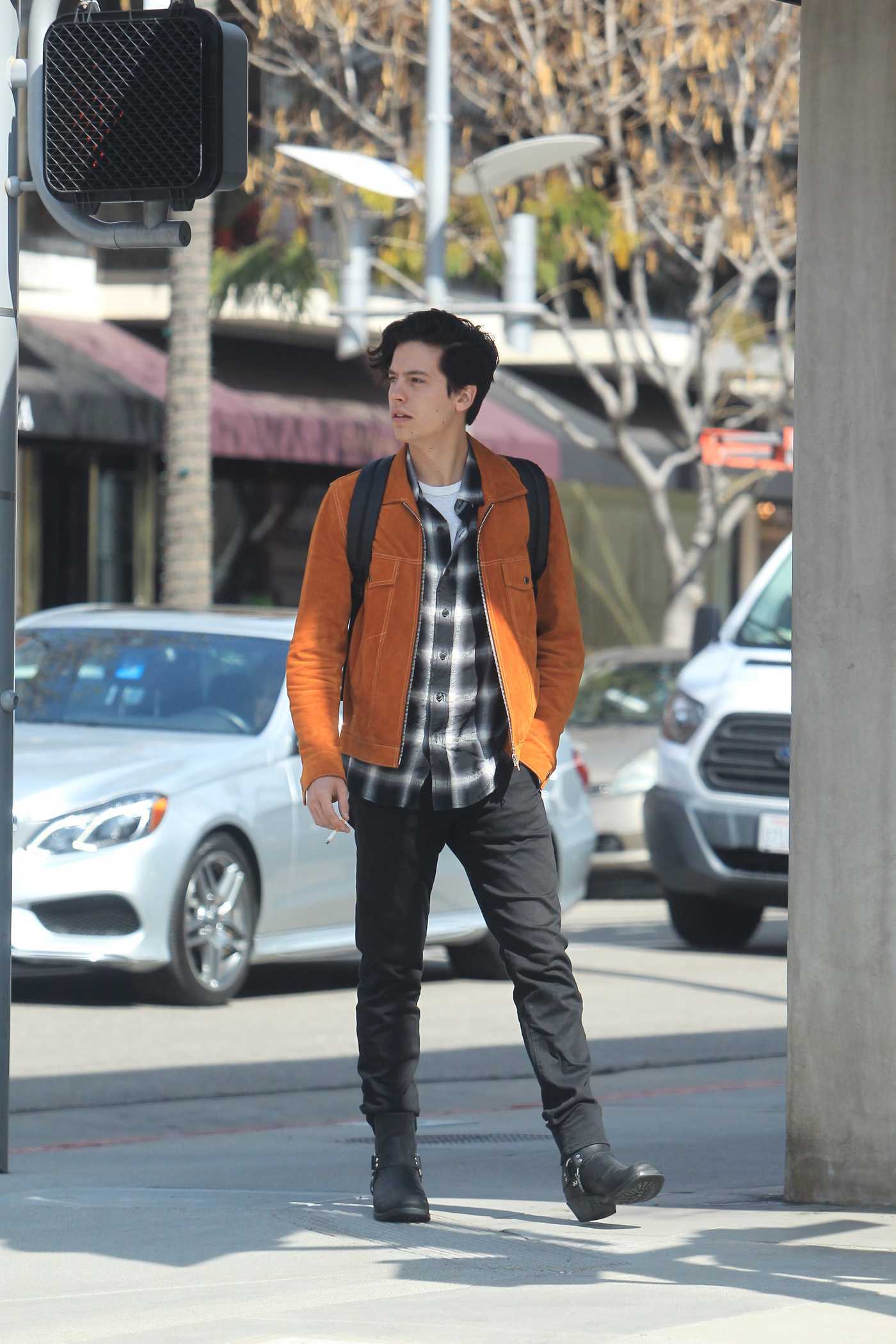 Cole Sprouse in an Orange Jacket Was Seen Out in Beverly Hills 02/26/2019