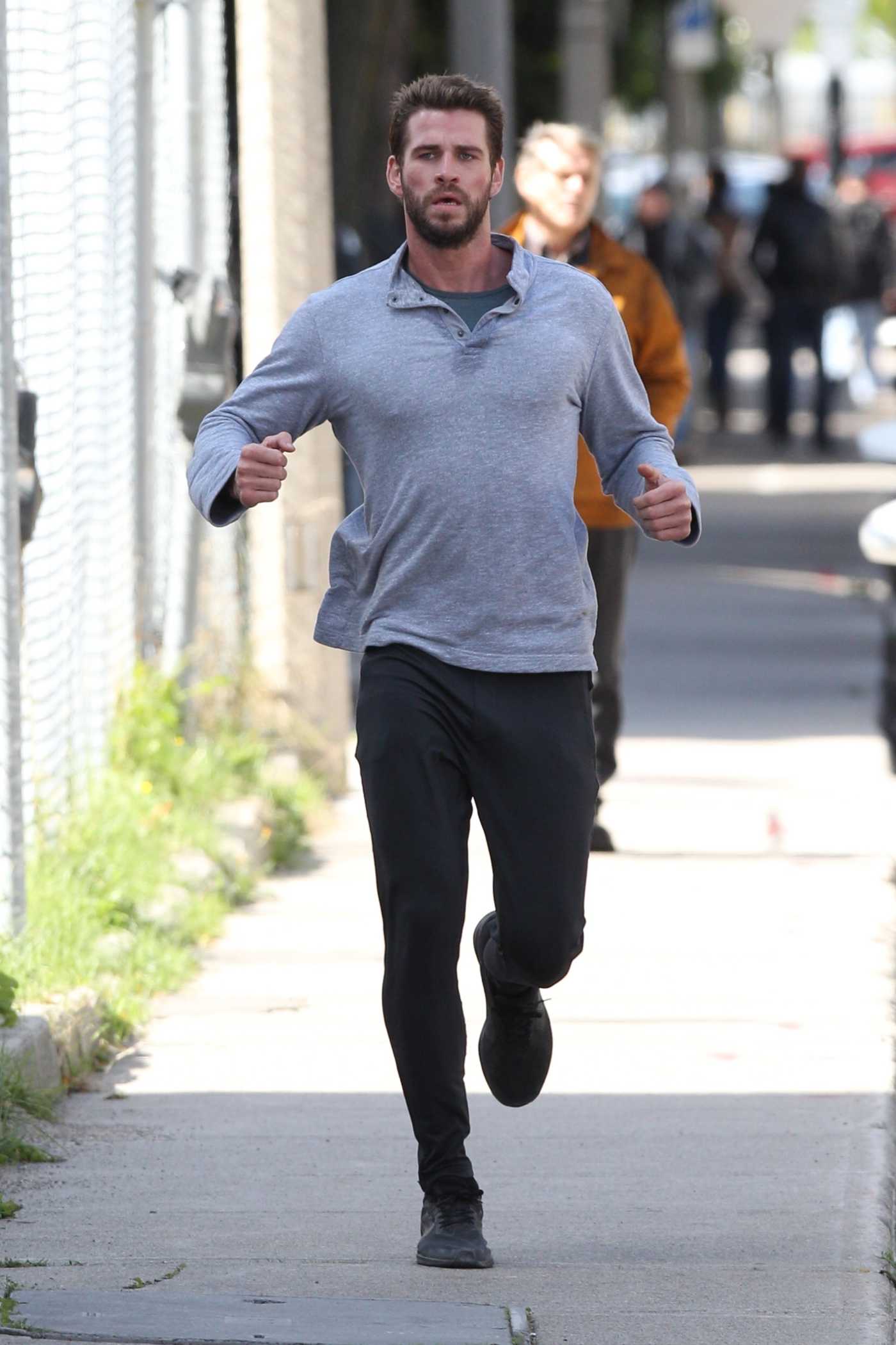 Liam Hemsworth in a Black Pants on the Set of Dodge and Miles in Toronto 10/05/2019