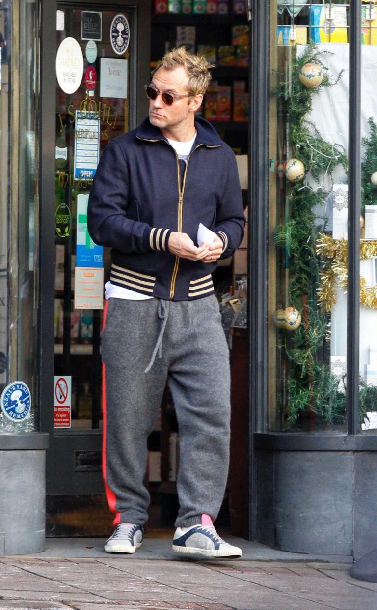 Jude Law in a Gray Sweatpants