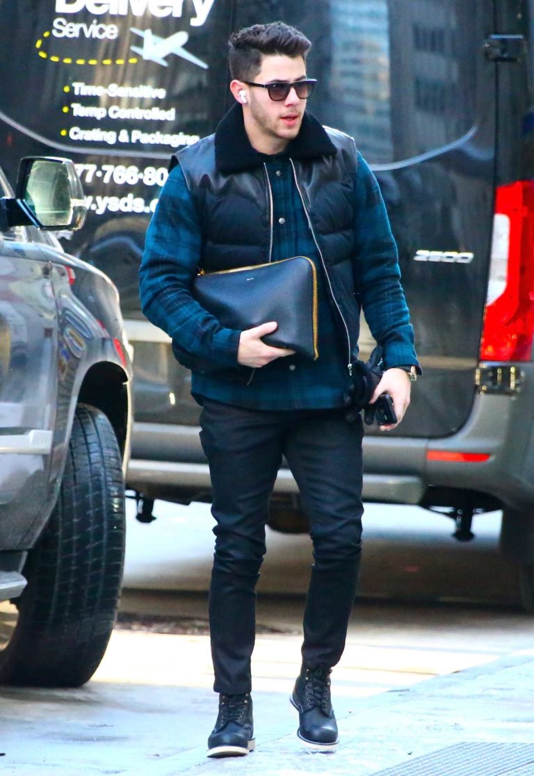 Nick Jonas in a Blue Plaid Shirt