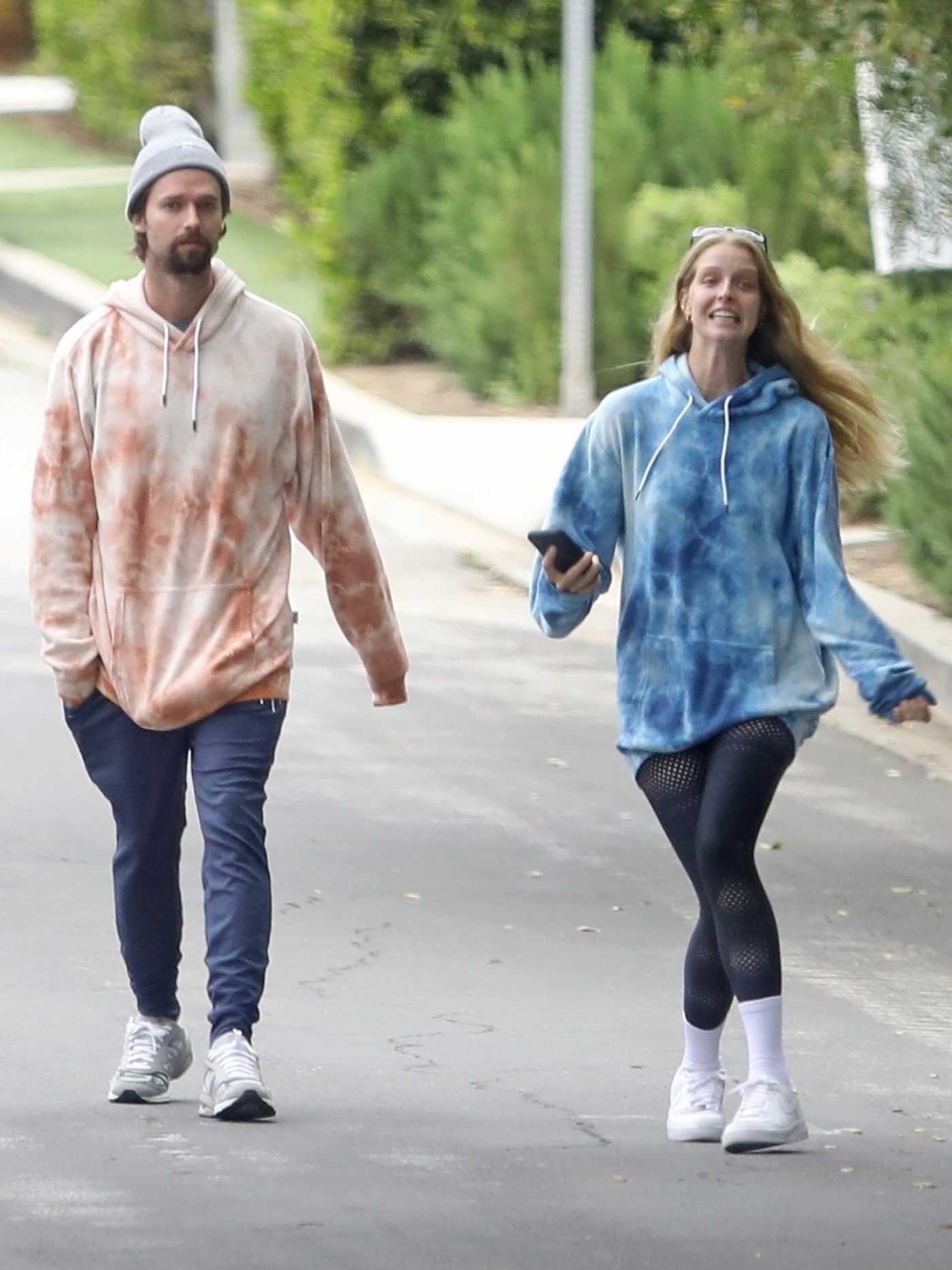 Abby Champion in a Blue Hoody Was Seen Out with Patrick Schwarzenegger in Brentwood 04/18/2020