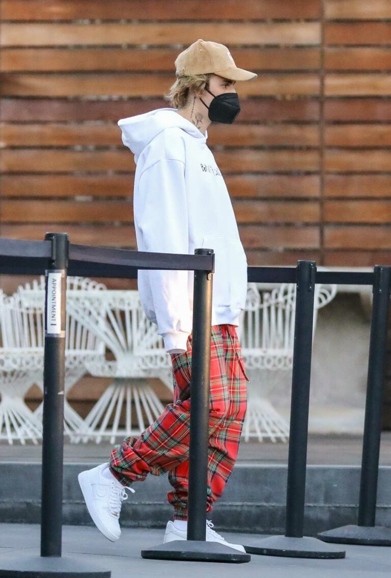 Justin Bieber in a Red Plaid Pants