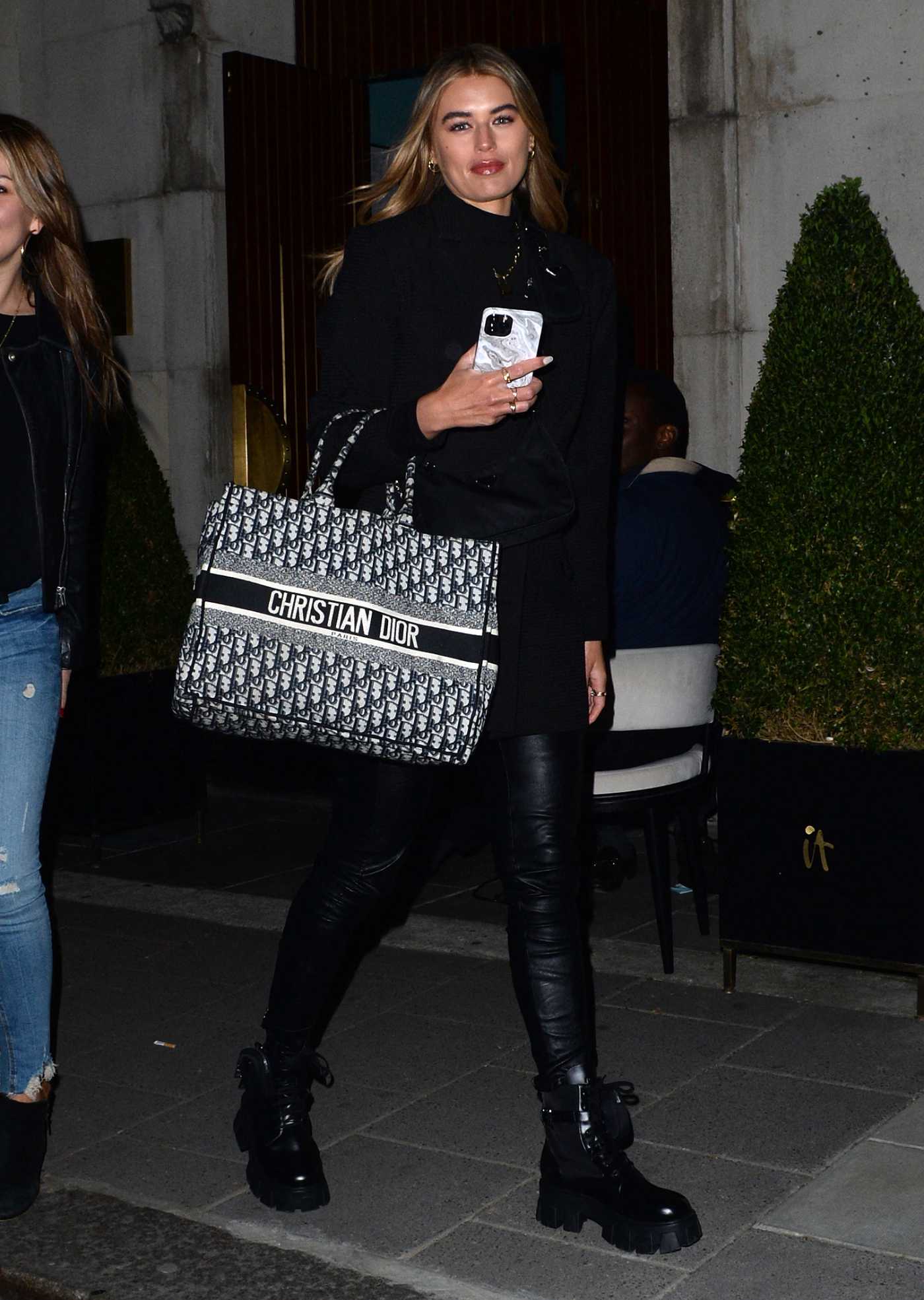 Arabella Chi in a Black Outfit Leaves IT Club Dover Street in Mayfair, London 04/17/2021