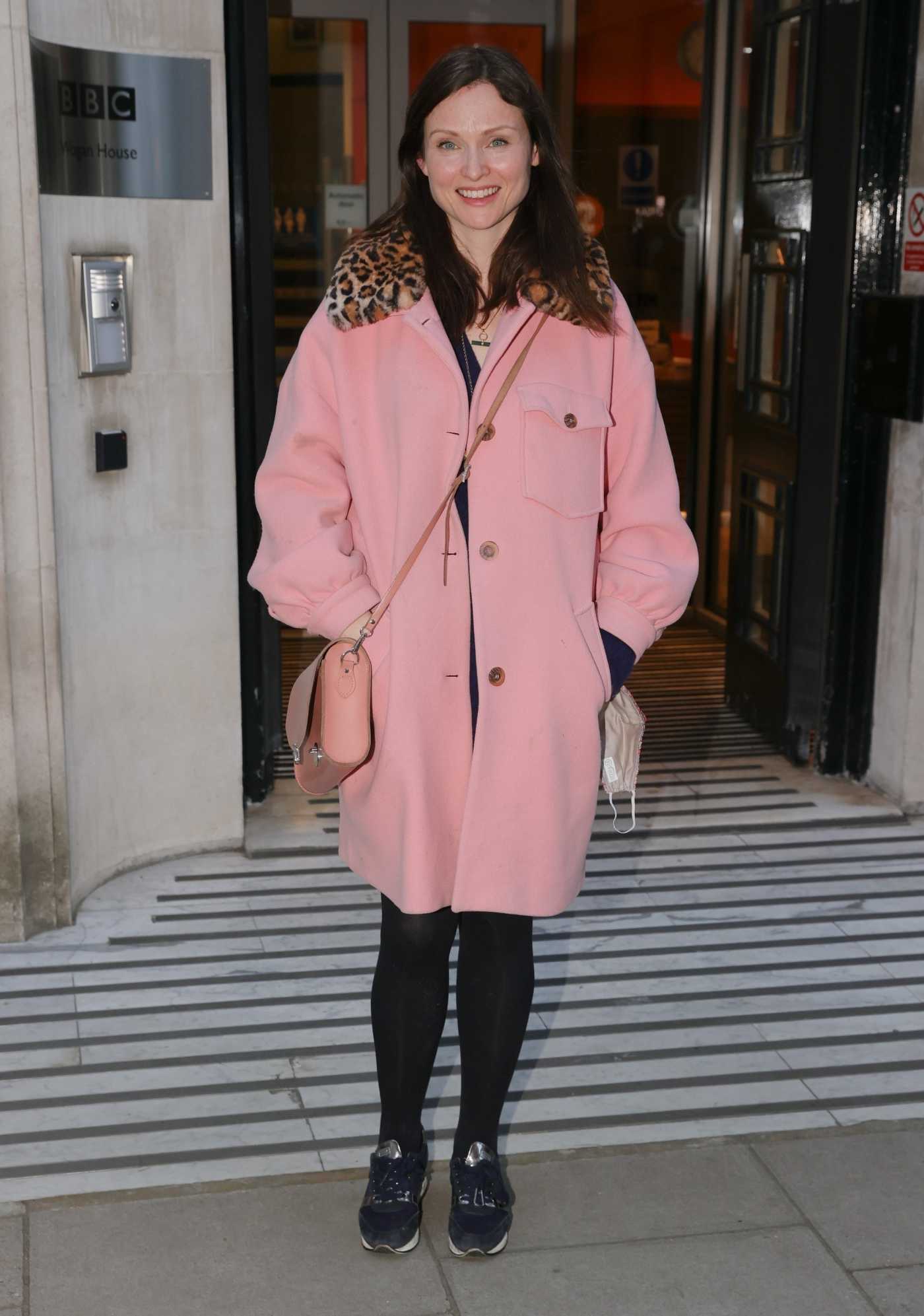 Sophie Ellis-Bextor in a Pink Coat Arrives at BBC Radio 2 in London 04/05/2021