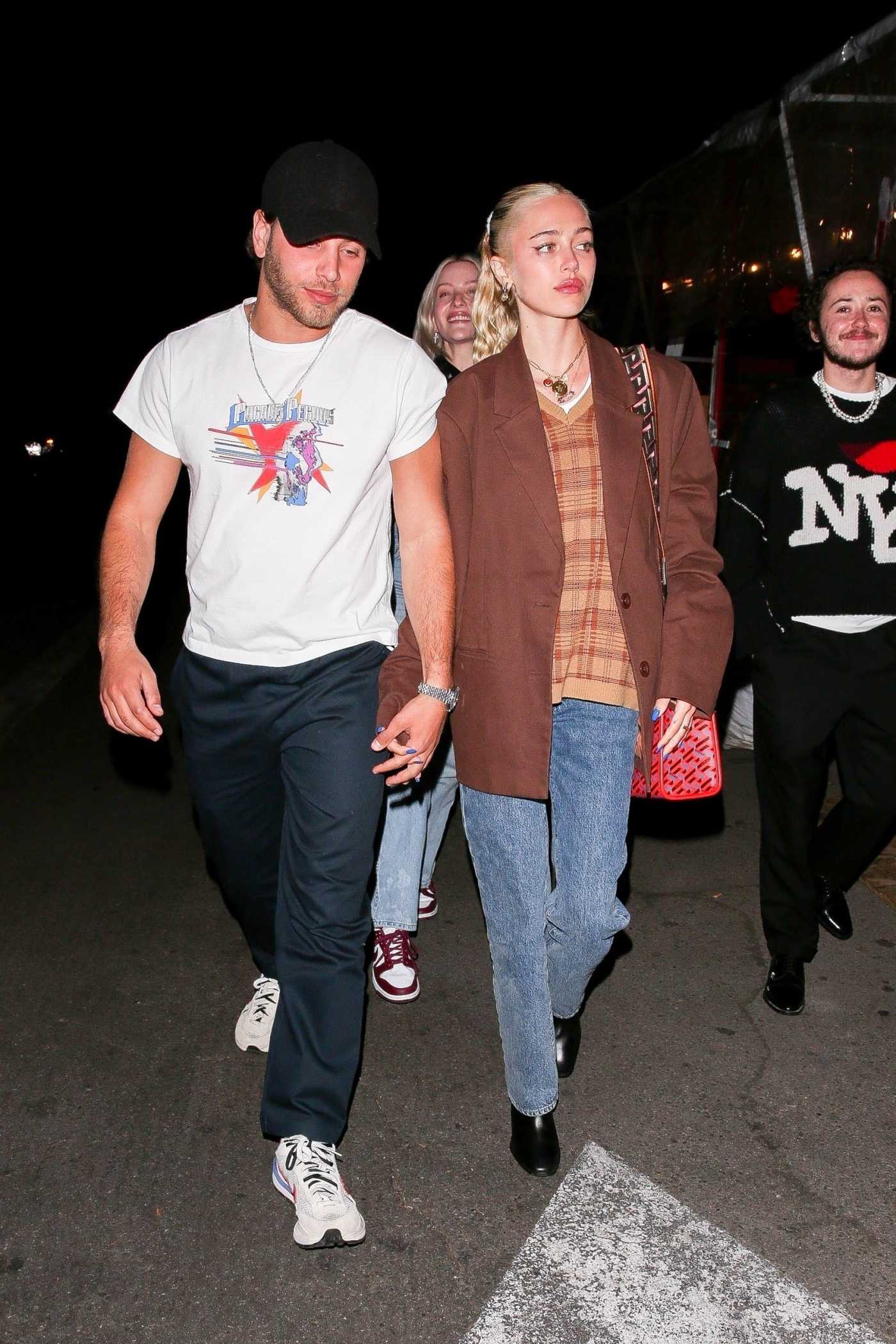 Delilah Belle Hamlin in a Brown Blazer Steps Out for a Late Dinner with Eyal Booker at Matsuhisa in Beverly Hills 11/28/2021