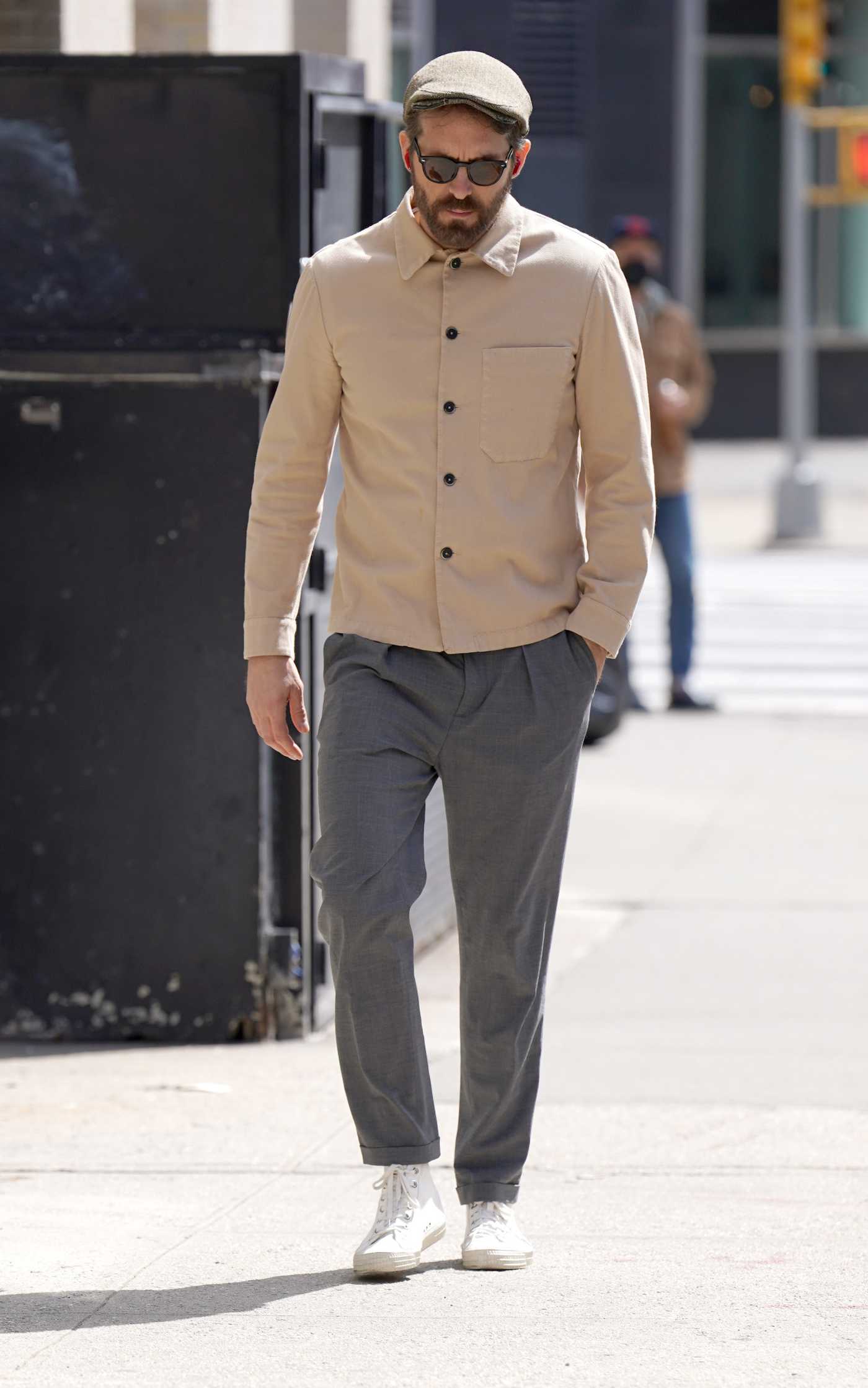 Ryan Reynolds in a Grey Pants Was Seen Out in New York 04/11/2022