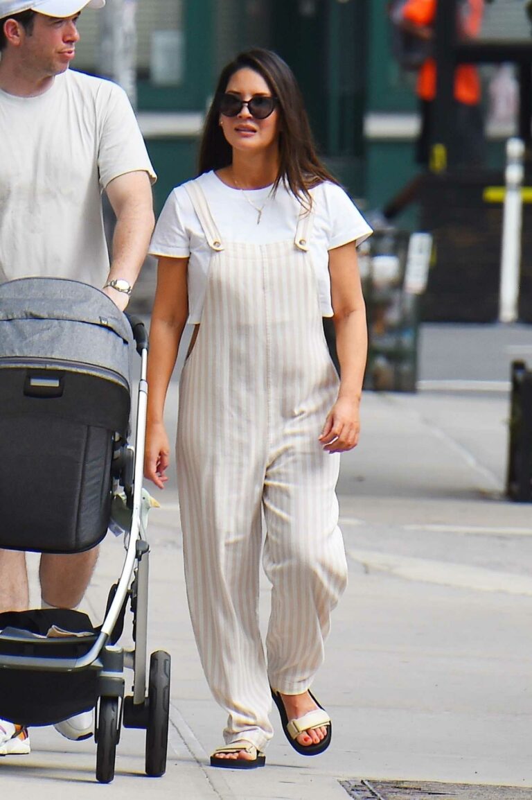 Olivia Munn in a Striped Jumpsuit