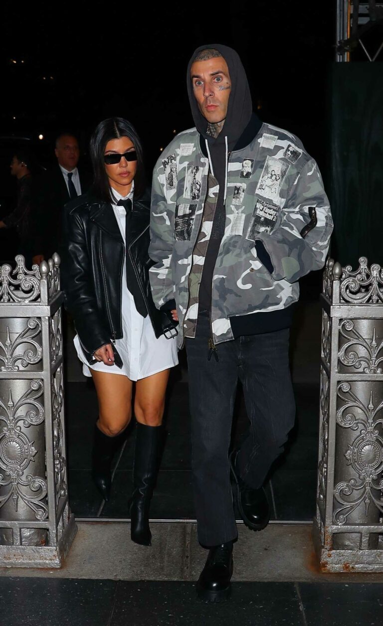 Kourtney Kardashian in a Black Leather Jacket