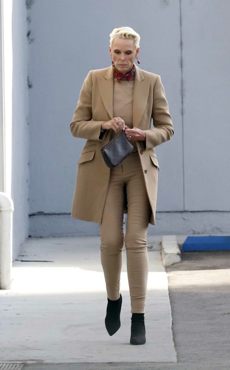 Brigitte Nielsen in a Beige Outfit