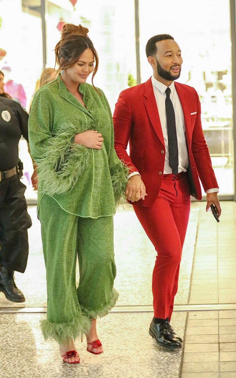 Chrissy Teigen in a Green Pantsuit