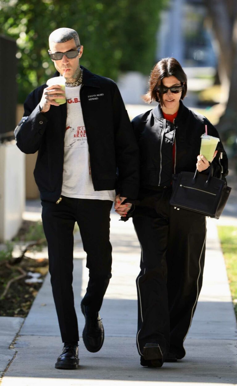 Kourtney Kardashian in a Black Bomber Jacket