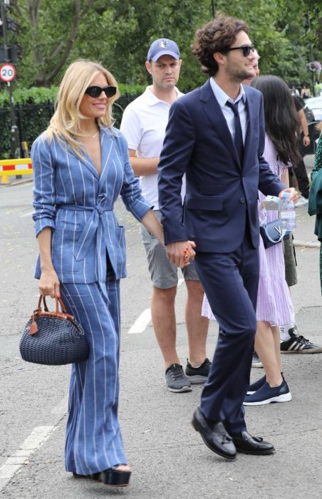 Sienna Miller in a Blue Striped Pantsuit
