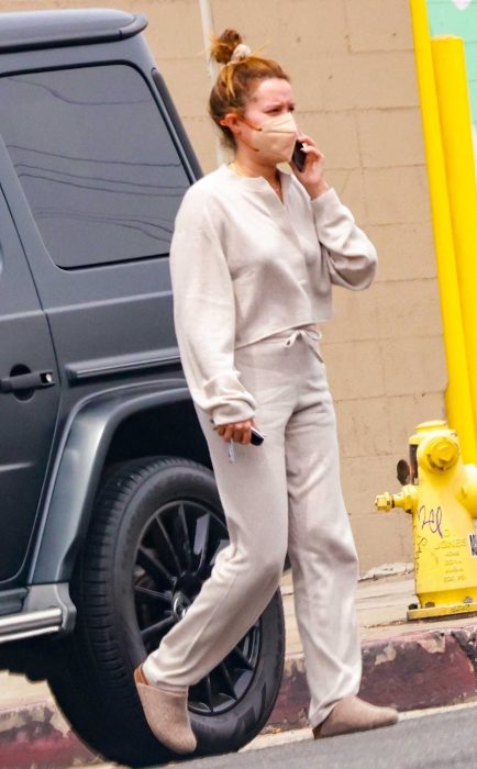 Ashley Tisdale in a Beige Sweatsuit