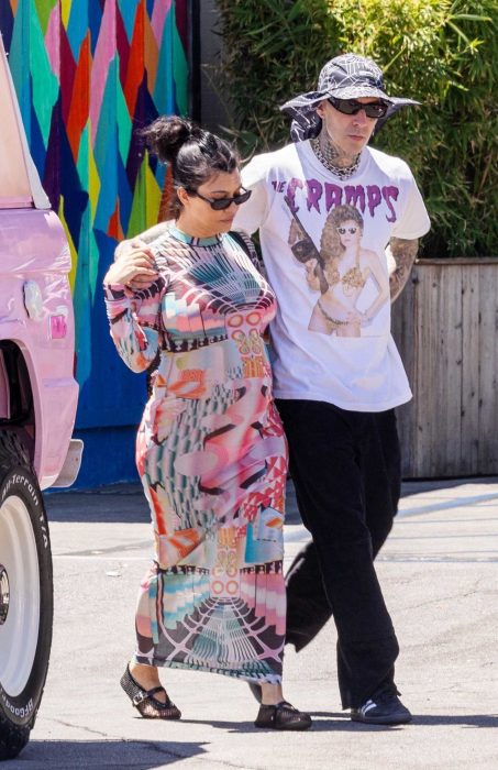 Kourtney Kardashian in a Patterned Dress