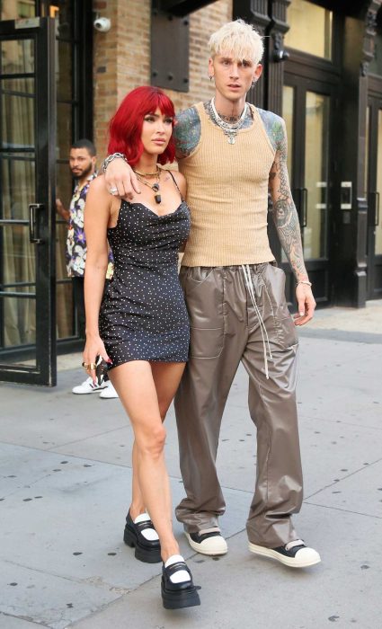 Megan Fox in a Black Polka Dot Mini Dress