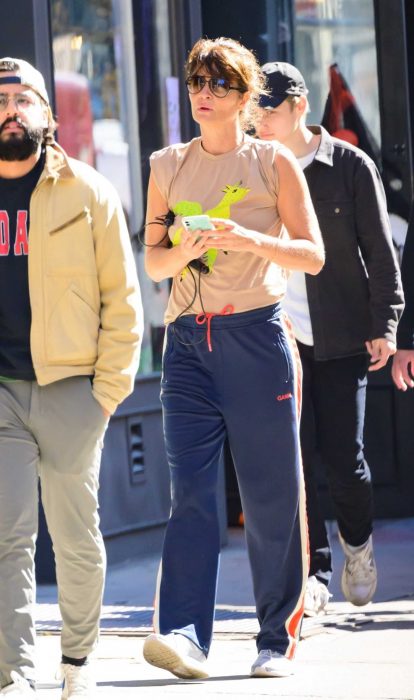 Helena Christensen in a Blue Track Pants