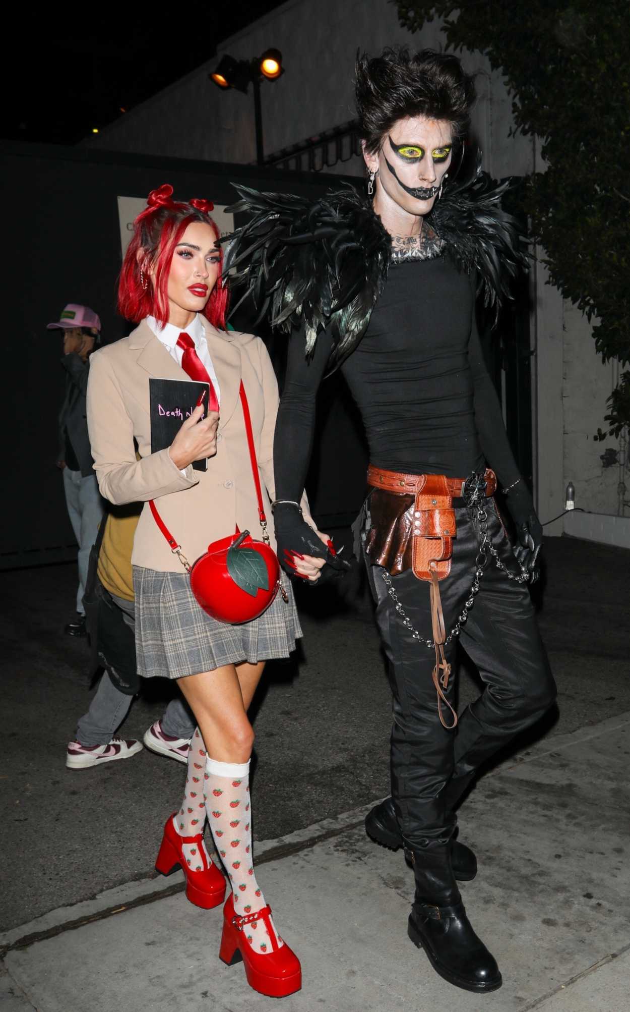Megan Fox in a Beige Blazer Arrives at a Halloween Party with Machine Gun Kelly in Los Angeles 10/28/2023