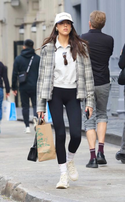 Sistine Stallone in a Plaid Jacket