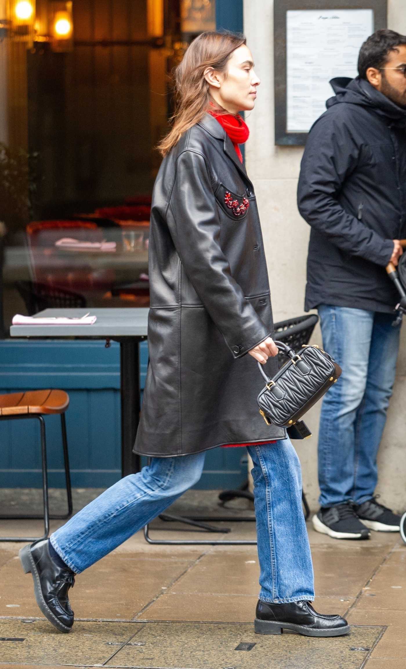 Alexa Chung in a Black Leather Coat Was Seen Out in London 11/21/2023