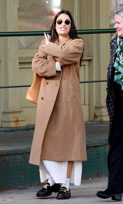 Lea Michele in a Tan Coat