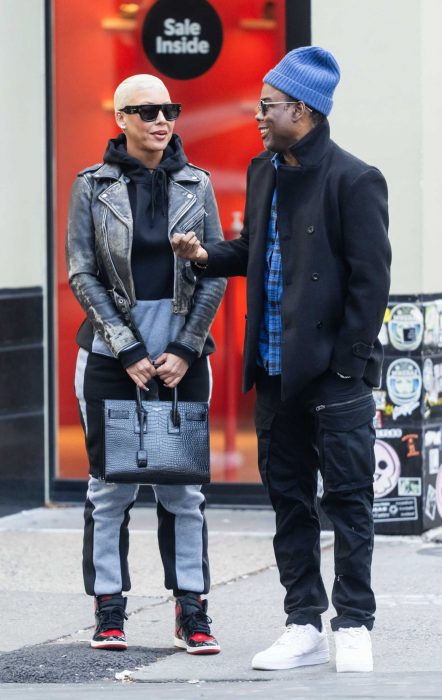 Amber Rose in a Black Leather Jacket