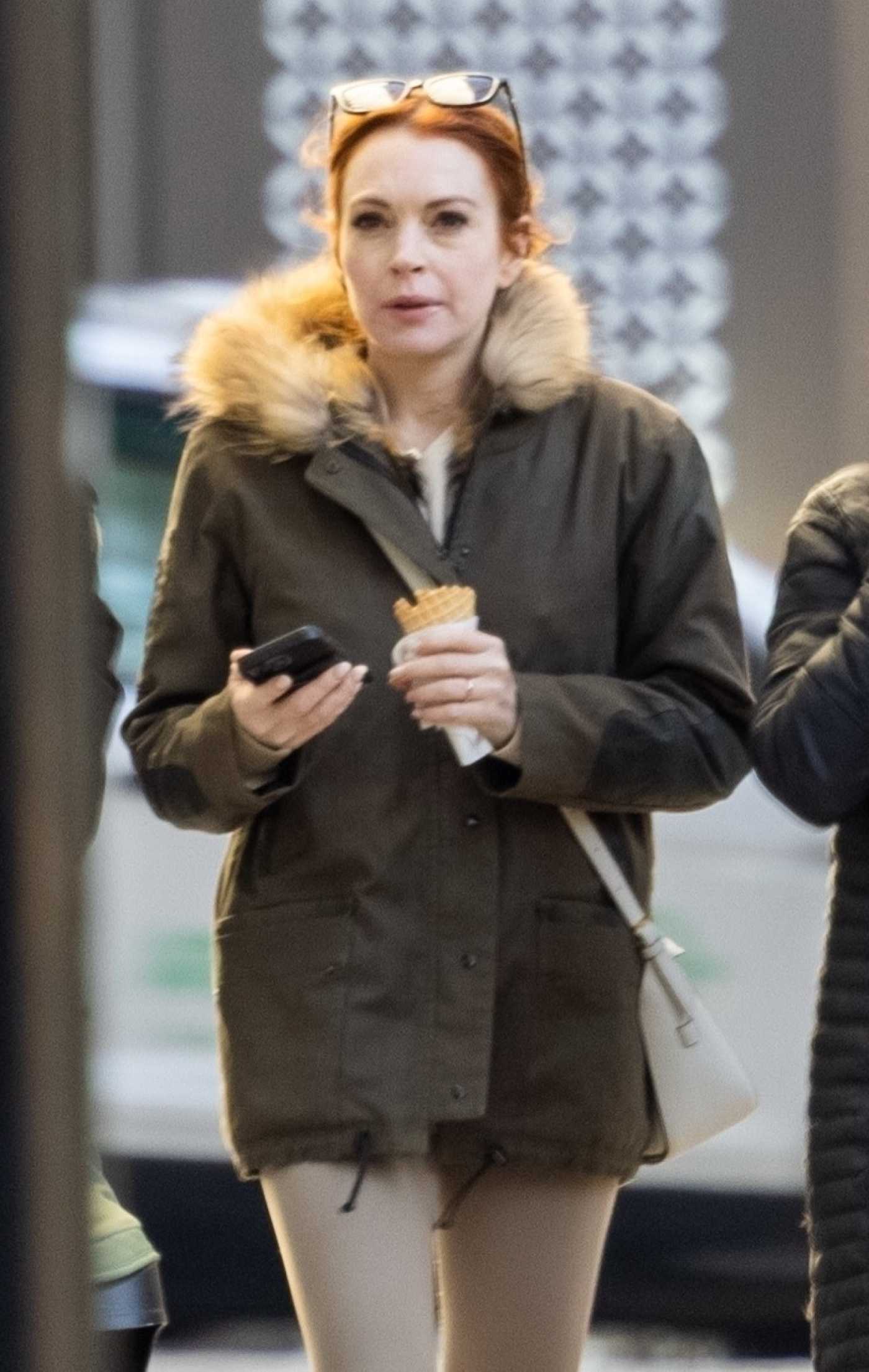 Lindsay Lohan in a Tan Jacket Takes a Stroll with Her Mom in Alpharetta 01/29/2024