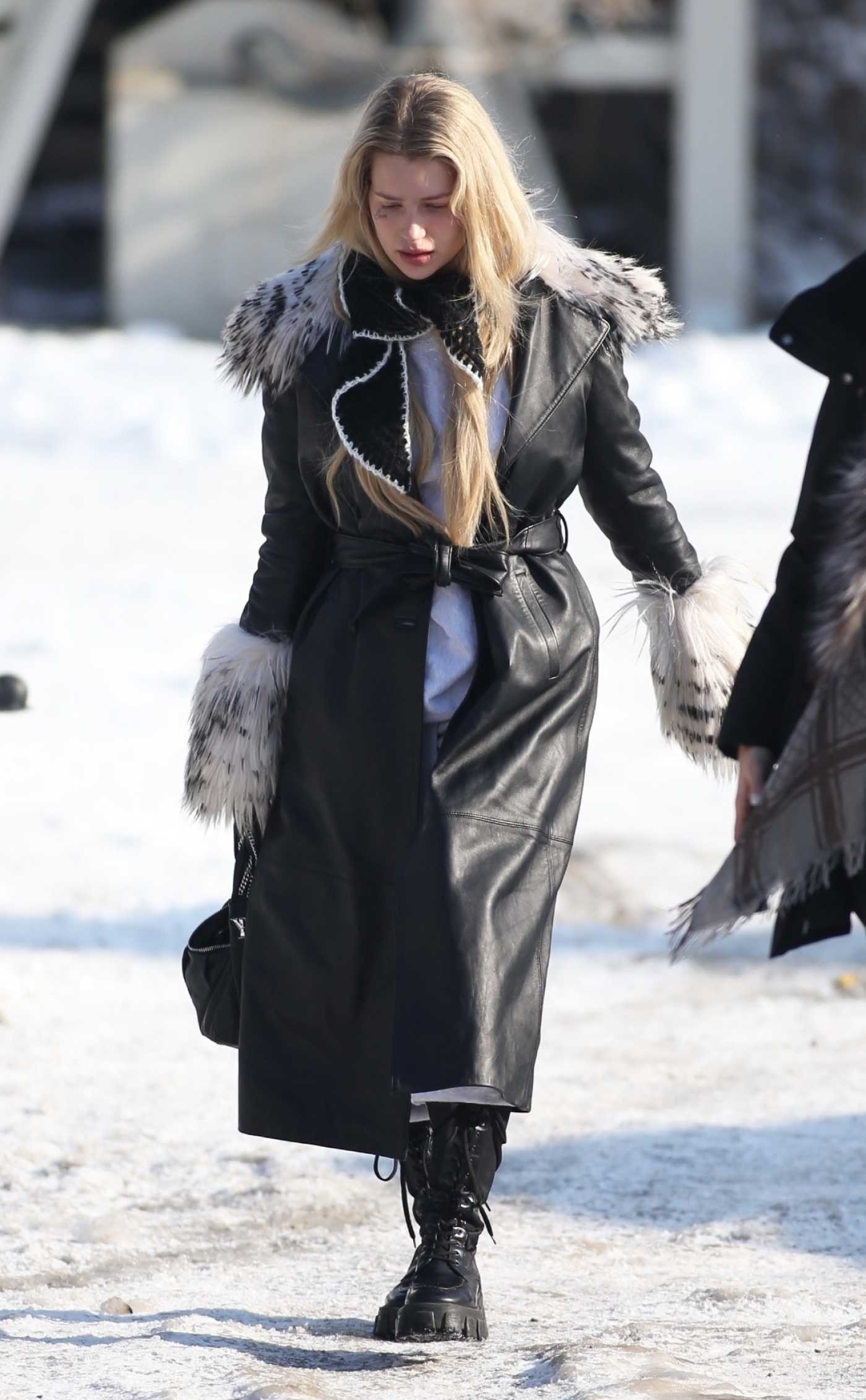 Lottie Moss in a Black Leather Coat Was Seen Out in Bucharest 01/26/2024