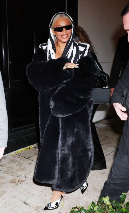 Beyonce in a Black Fur Coat