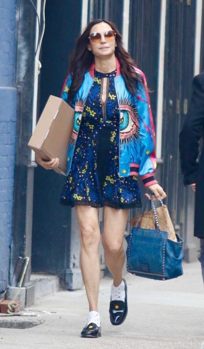 Famke Janssen in a Blue Mini Dress