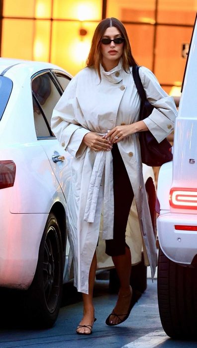 Hailey Baldwin in a White Trench Coat