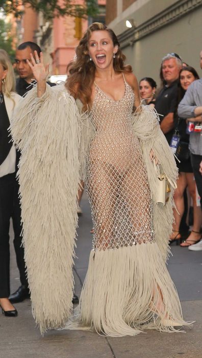 Miley Cyrus in a Beige See-Through Dress