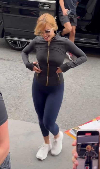 Addison Rae in a Blue Leggings