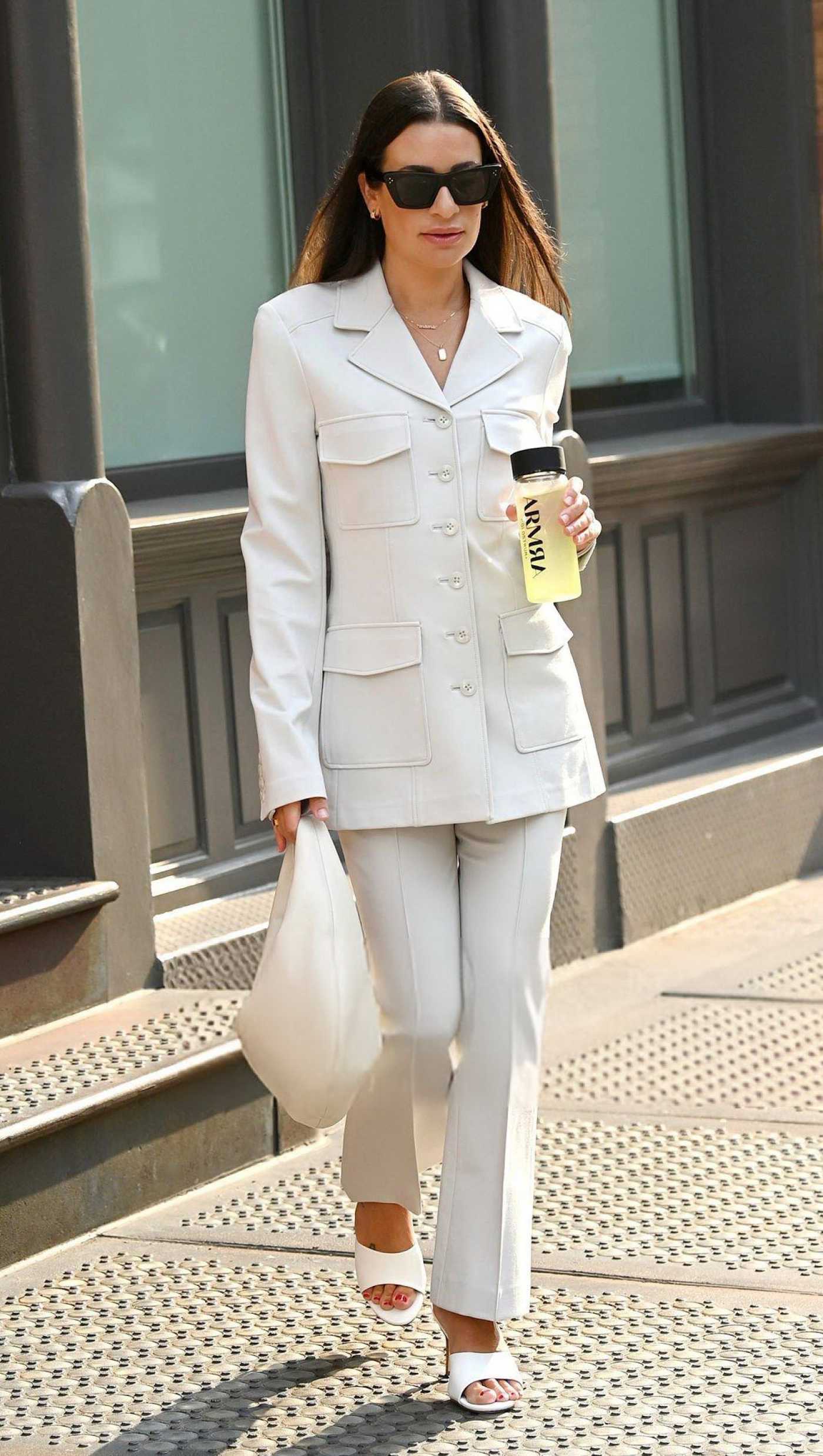 Lea Michele in a White Pantsuit Was Seen Out in New York 09/07/2025