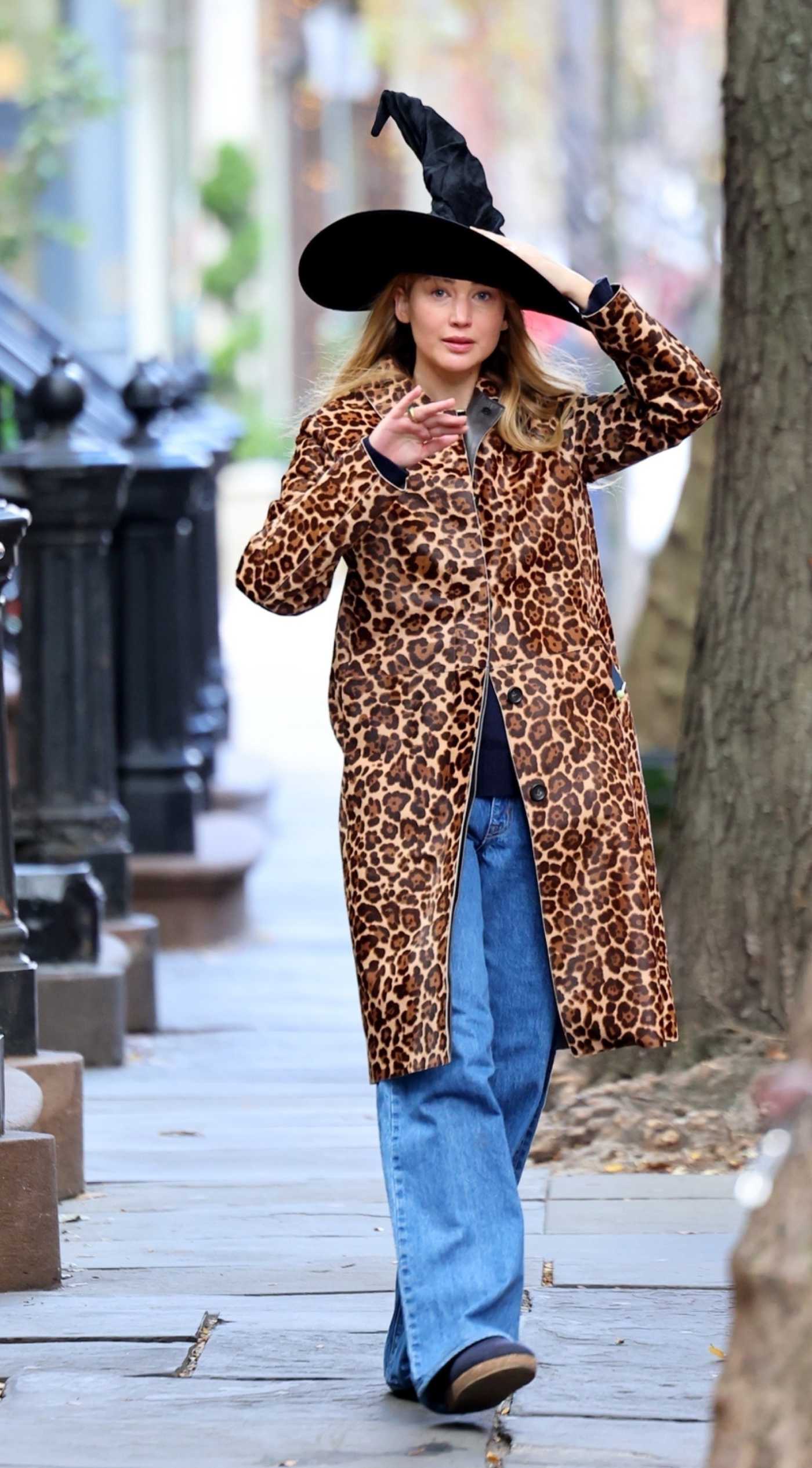Jennifer Lawrence in a Black Hat Getting into the Halloween Spirit in New York City 10/26/2025