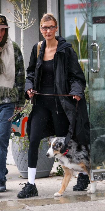 Bella Hadid in a Black Trench Coat
