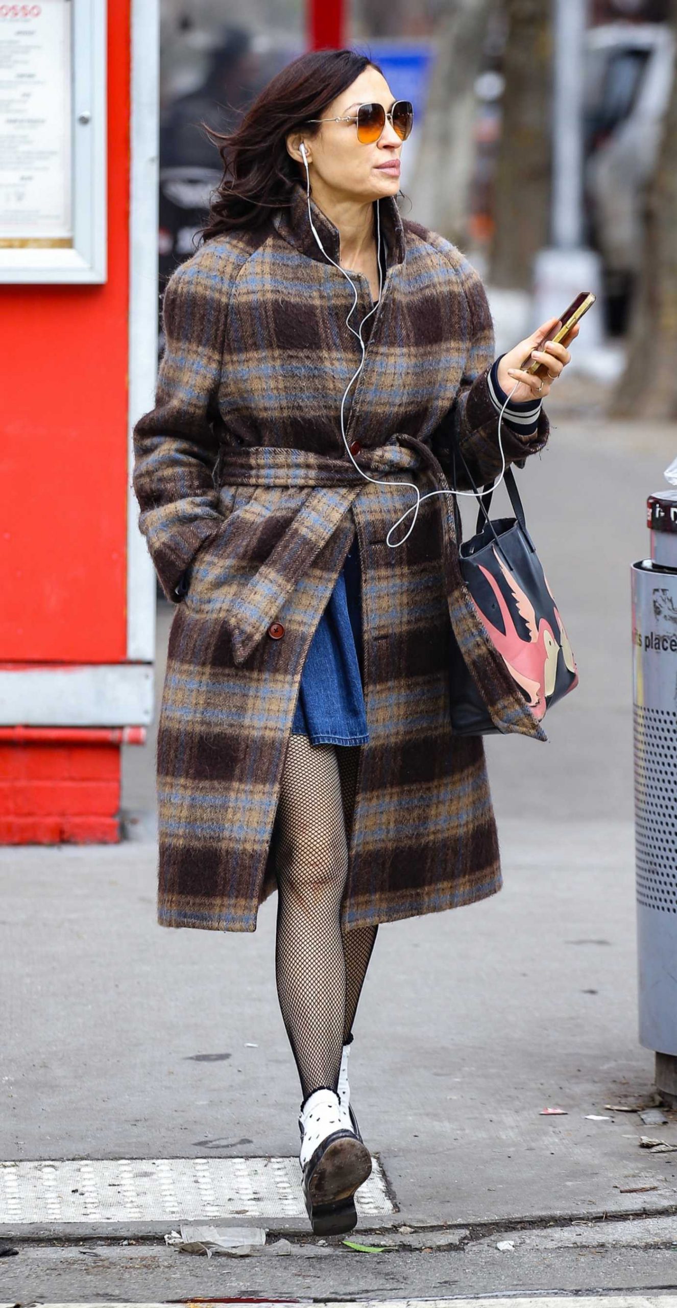 Famke Janssen in a Plaid Coat Was Seen Out in New York 02/19/2026